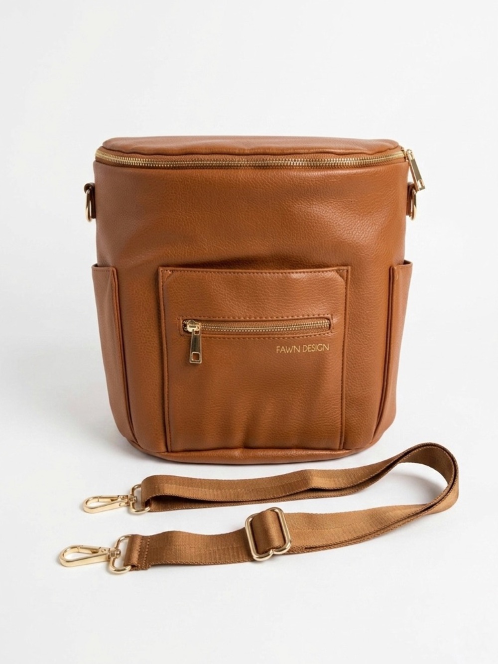 Fawn Design The Mini Diaper Bag Backpack - Brown/Cognac Faux Leather